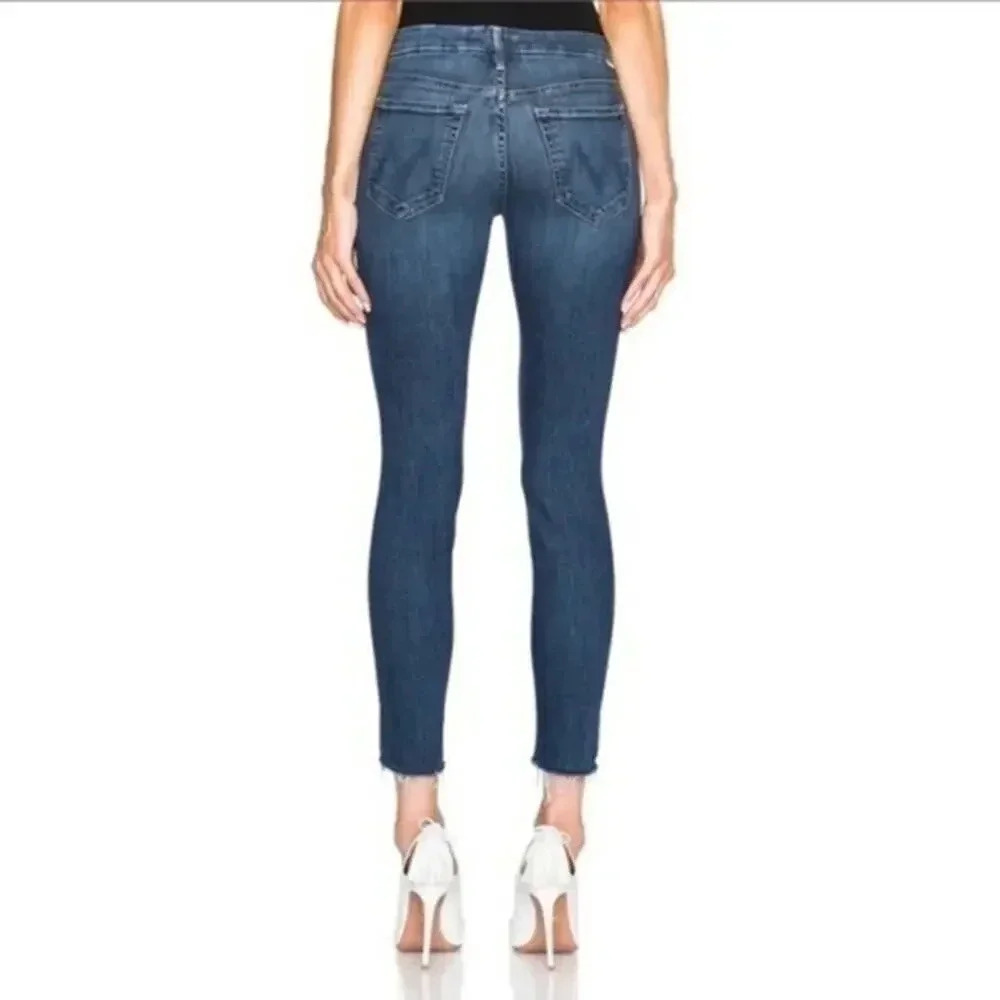 Mother Jeans Womens Looker Ankle Fray Girl Crush Dark Wash Mid Rise Stretch B440 - Picture 2 of 7